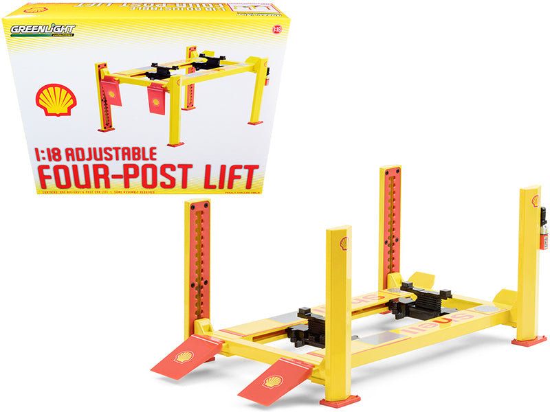 GreenLight Adjustable Four Post Lift "Shell Oil" #2 for 1/18 Scale Diecast Model Cars by <h2>Adjustable Greenlight</h2> <p>High-quality car perfect collectors and enthusiasts. Features detailed interi