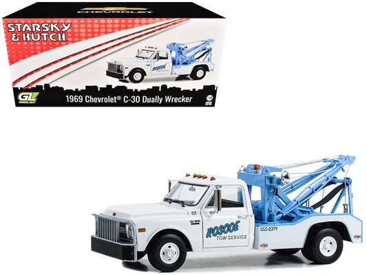 1969 Chevrolet C-30 Dually Wrecker Tow Truck "Roscoe Tow Service" White "Starsky and Hutch" (1975-1979) TV Series 1/18 T&y Diecast Model Car by Greenlight