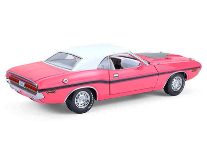 GreenLight 1970 Dodge Challenger R/T 440 Six Pack Panther Pink with Black Stripes White Top and Interior 1/18 Diecast Model Car by <h2>1970 Greenlight</h2> <p>High-quality perfect for collectors enthu