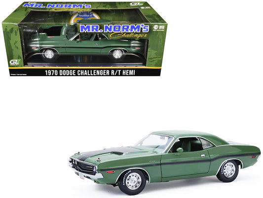 1970 Dodge Challenger R/T Hemi F8 Green with Black Stripes and Green Interior "Mr. Norm's Challenger" 1/18 T&y Diecast Model Car by Greenlight