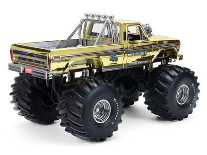 GreenLight 1979 Ford F-250 Monster Truck "Bigfoot #1 50th Anniversary" Gold Chrome with Bob Chandler Standing Figure "Kings of Crunch" Series 1/18 Diecast Model Car by <h2>1979 Greenlight</h2> <p>High