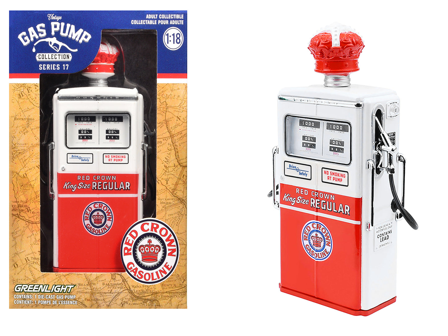 GreenLight 1954 Tokheim 350 Twin Gas Pump "Red Crown Gasoline" White and Red "Vintage Pumps" Series 17 1/18 Diecast Replica by <h2>1954 Greenlight</h2> <p>High-quality model car perfect for collectors