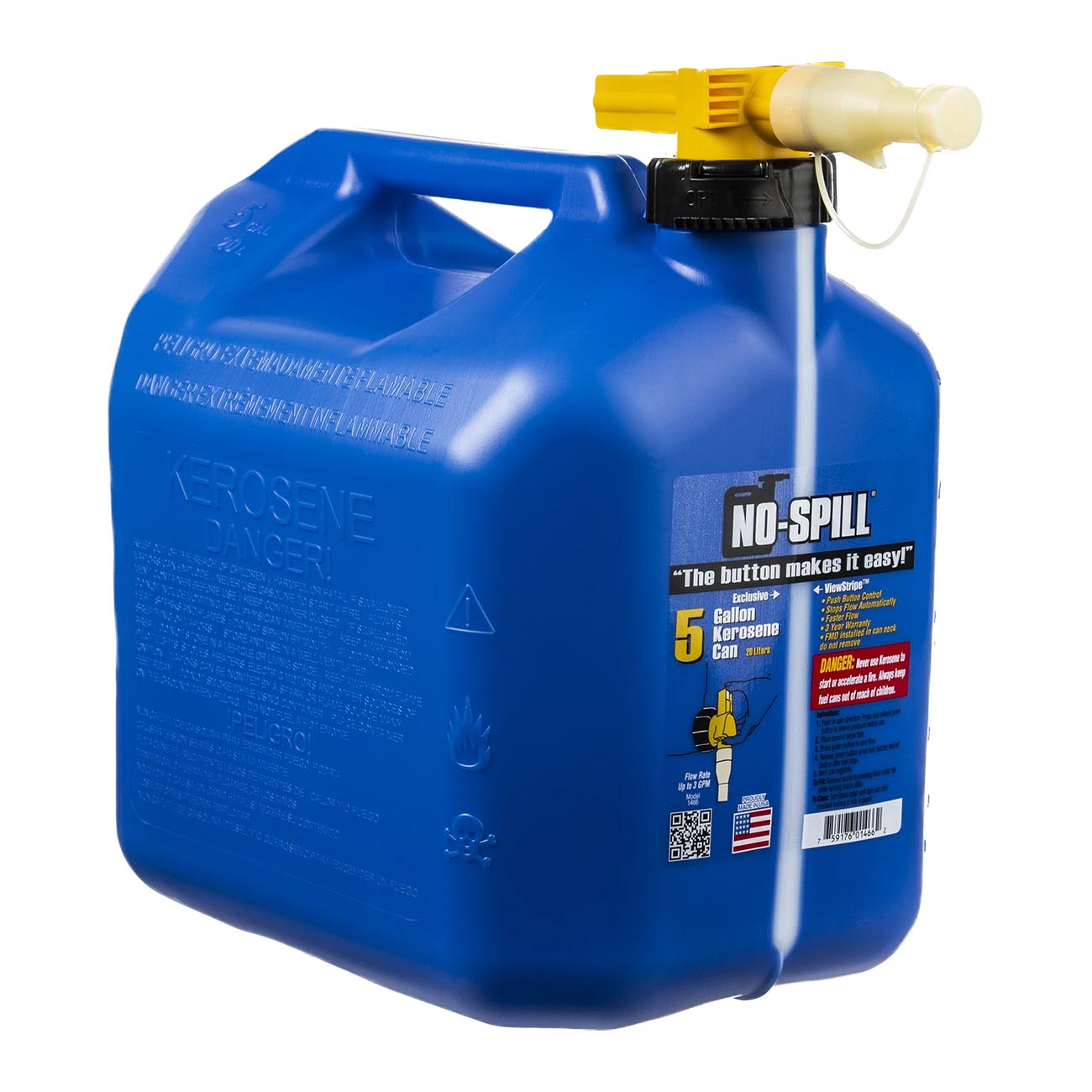 No-Spill 5-Gallon Kerosene Can Blue with ViewStripe Stripe