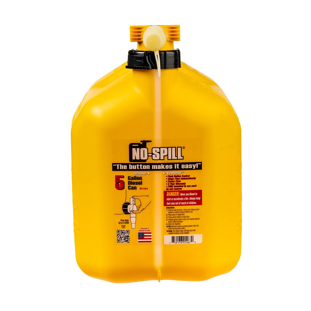 No-Spill 5-Gallon Diesel Can Yellow with ViewStripe Stripe
