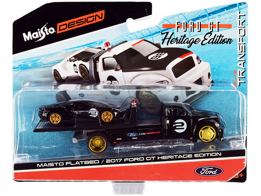 2017 Ford GT #2 Heritage Flatbed Truck Black 1/64 Diecast Model - Maisto