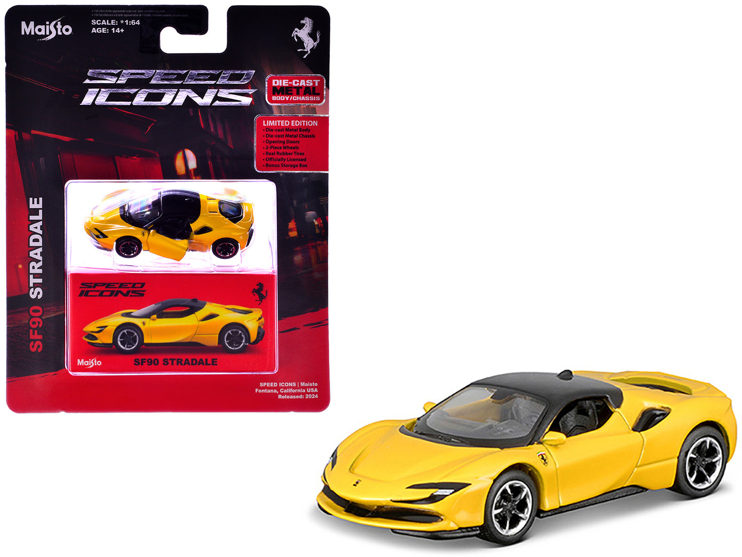 Maisto Ferrari SF90 Stradale Yellow with Black Top "Speed Icons" Series 1/64 Diecast Model Car by <h2>Ferrari Maisto</h2> <p>High-quality perfect for collectors and enthusiasts. Features detailed inte