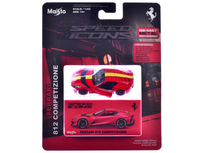 Maisto Ferrari 812 Competizione Red with Yellow Stripe "Speed Icons" Series 1/64 Diecast Model Car by <h2>Ferrari Maisto</h2> <p>High-quality perfect for collectors and enthusiasts. Features detailed
