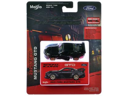 2025 Ford Mustang GTD Black Metallic "Speed Icons" Series 1/64 T&y Diecast Model Car by Maisto