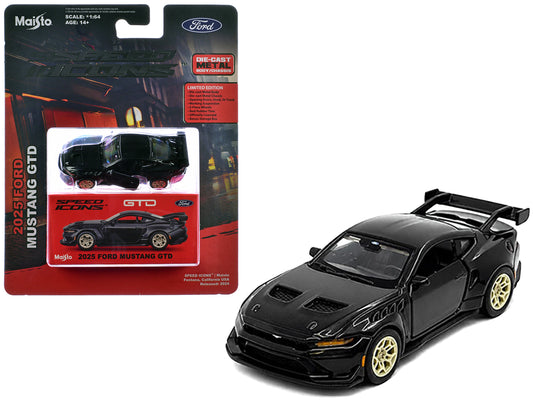 2025 Ford Mustang GTD Black Metallic "Speed Icons" Series 1/64 T&y Diecast Model Car by Maisto