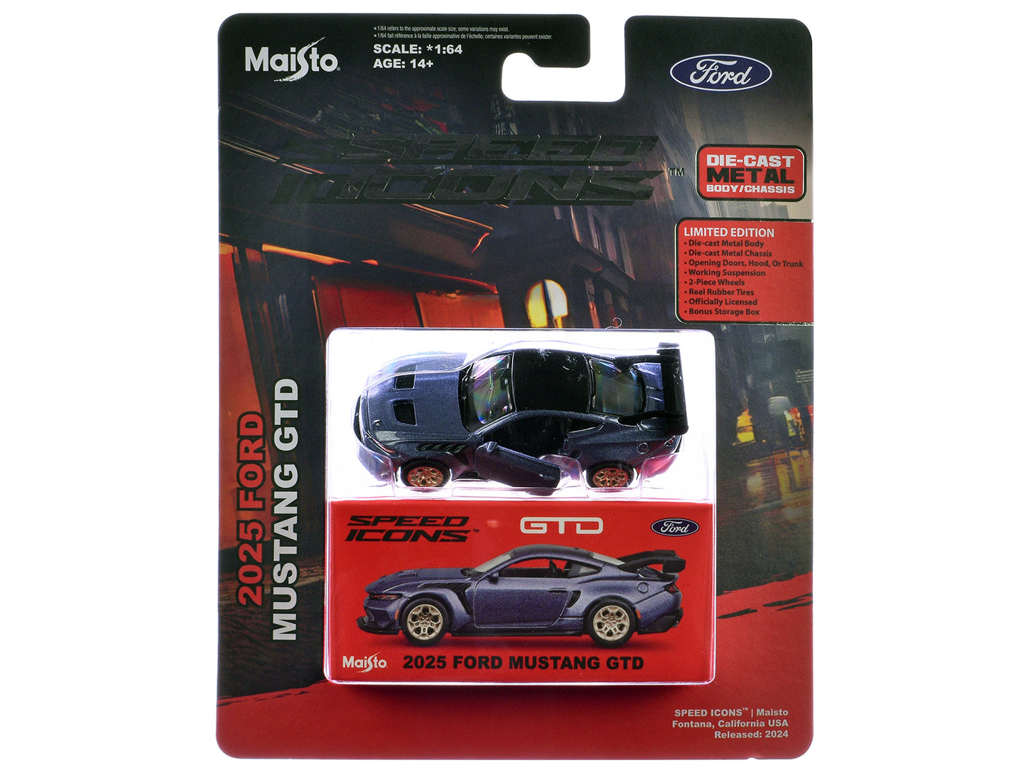 2025 Ford Mustang GTD Purple Metallic with Black Top "Speed Icons" Series 1/64 T&y Diecast Model Car by Maisto
