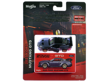 2025 Ford Mustang GTD Purple Metallic with Black Top "Speed Icons" Series 1/64 T&y Diecast Model Car by Maisto