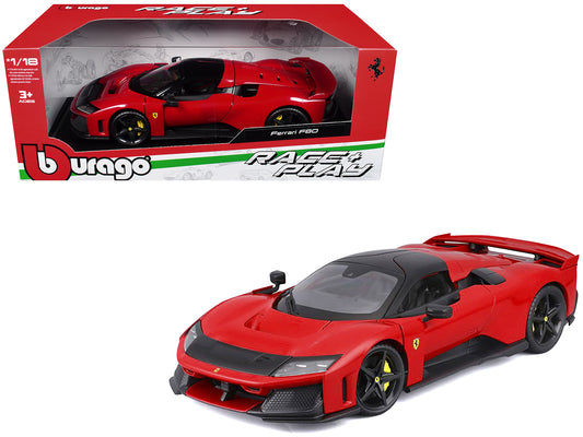 Ferrari F80 Red with Black Top "Race + Play" Series 1/18 T&y Diecast Model Car by Bburago