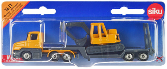 Truck with Low Loader Trailer and Excavator Yellow Diecast by Siku