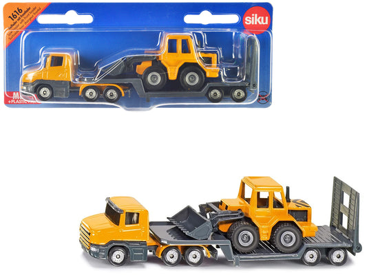 Truck with Low Loader Trailer and Front Loader Yellow Diecast by Siku