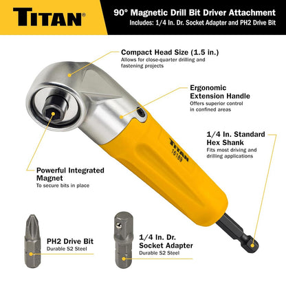 Titan Tools 90 Degree Magnetic Right Angle Drill Attachment