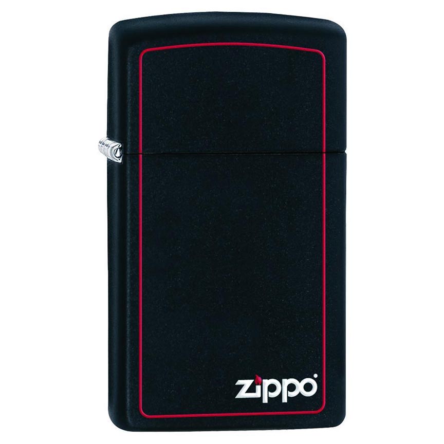 Zippo Windproof Lighter Slim Black L&M Matte w/Zippo Logo & Red Border