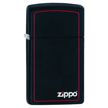 Zippo Windproof Lighter Slim Black L&M Matte w/Zippo Logo & Red Border