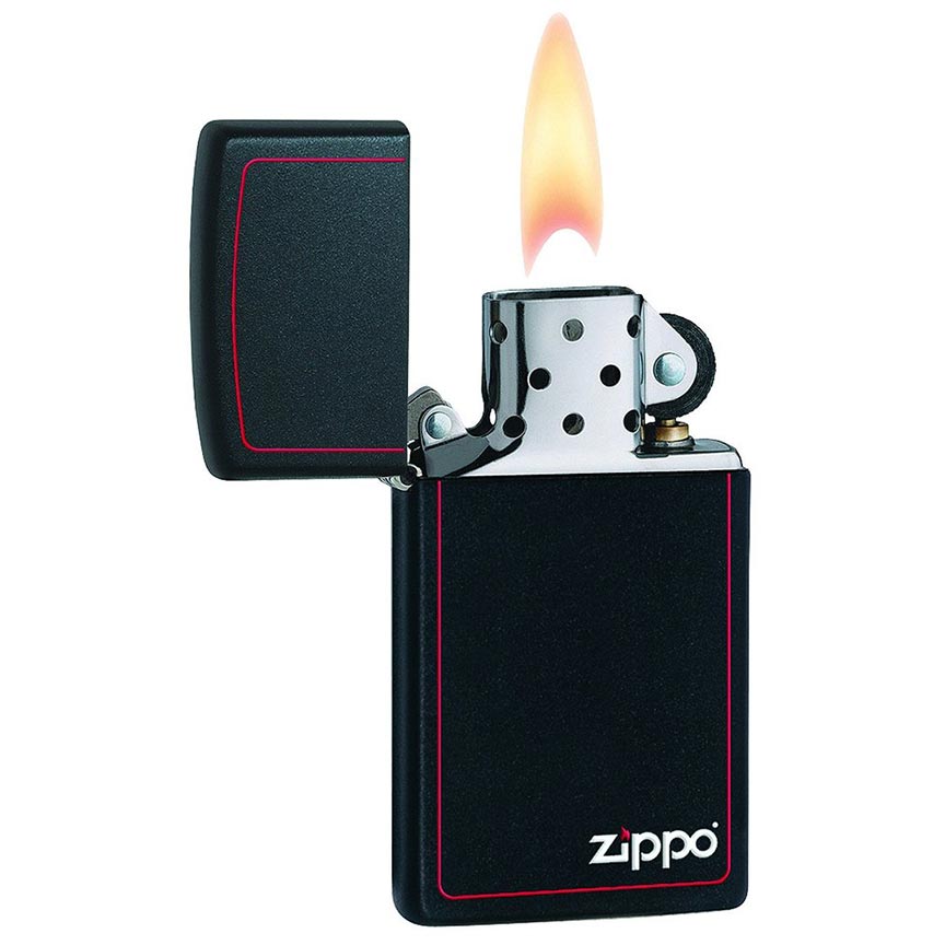 Zippo Windproof Lighter Slim Black L&M Matte w/Zippo Logo & Red Border