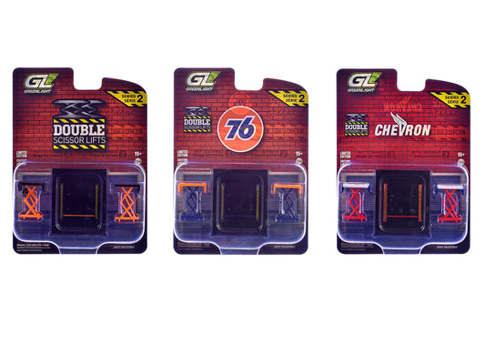 Automotive "Double Scissor Lifts" Series #2 Set of 3 pieces 1/64 T&y Diecast Models by Greenlight