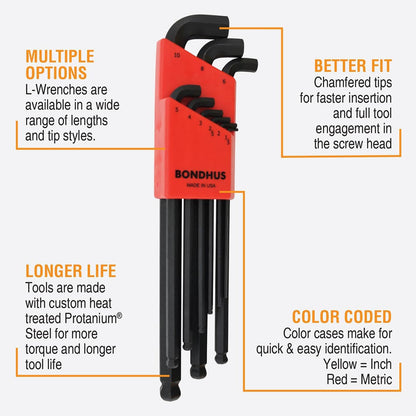 Bondhus Balldriver Stubby Metric Ball End HEX L-Keys: 1.5mm to 10mm (9 Piece)