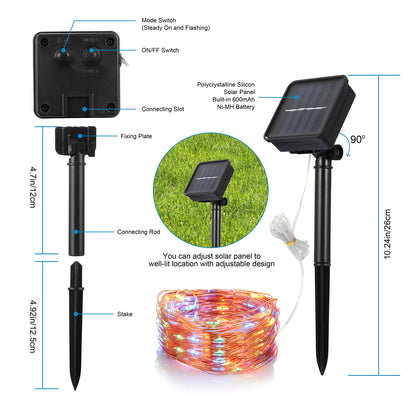 100 Leds Solar String Lights Outdoor Ip65 Waterproof Copper Wire Led Fairy Lamp