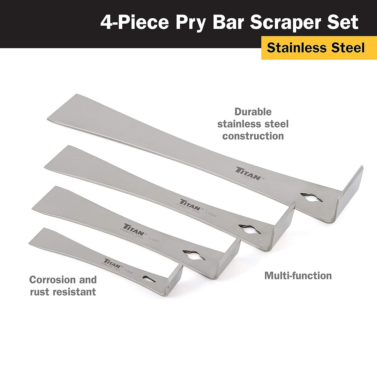Titan Stainless Steel Pry Bar Scraper Set (4 Piece Set)