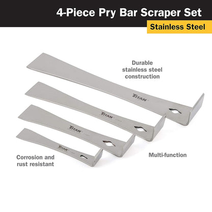 Titan Stainless Steel Pry Bar Scraper Set (4 Piece Set)