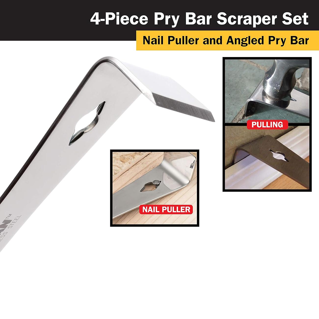 Titan Stainless Steel Pry Bar Scraper Set (4 Piece Set)