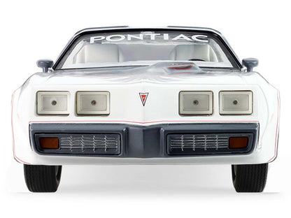 GreenLight 1980 Pontiac Firebird Trans Am T/A "Official Pace Car 58th Annual Pikes Peak Auto Hill Climb" White with Gray Top and Hood Graphics Interior 1/24 Diecast Model by <h2>1980 Greenlight</h2> <