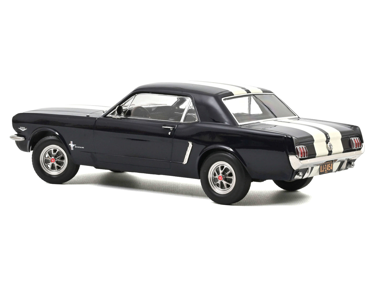 1965 Ford Mustang Hardtop Coupe Nightmist Blue Metallic with White Stripes 1/18 Diecast Model Car by Norev