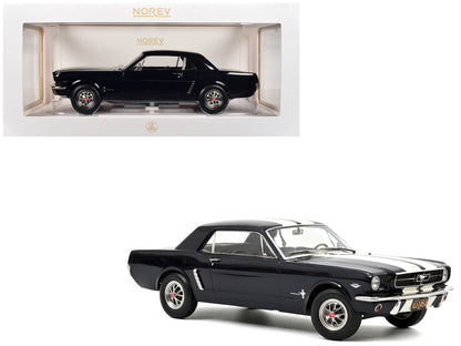 1965 Ford Mustang Hardtop Coupe Nightmist Blue Metallic with White Stripes 1/18 Diecast Model Car by Norev