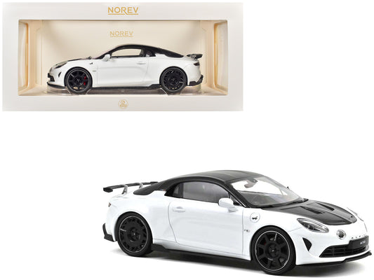 2024 Alpine A110 R Pearl White Metallic with Carbon Hood and Top 1/18 T&y Diecast Model Car by Norev