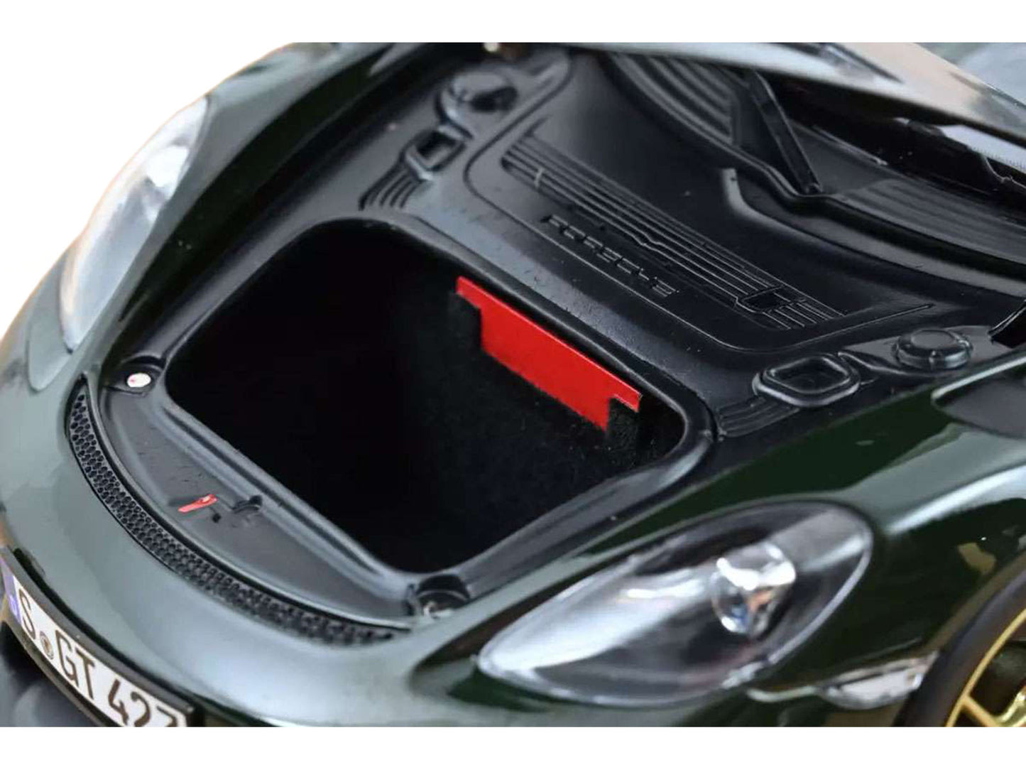 2023 Porsche Cayman GT4 RS Weissach Pack Brewster Green with Carbon Hood 1/18 T&y Diecast Model Car by Norev