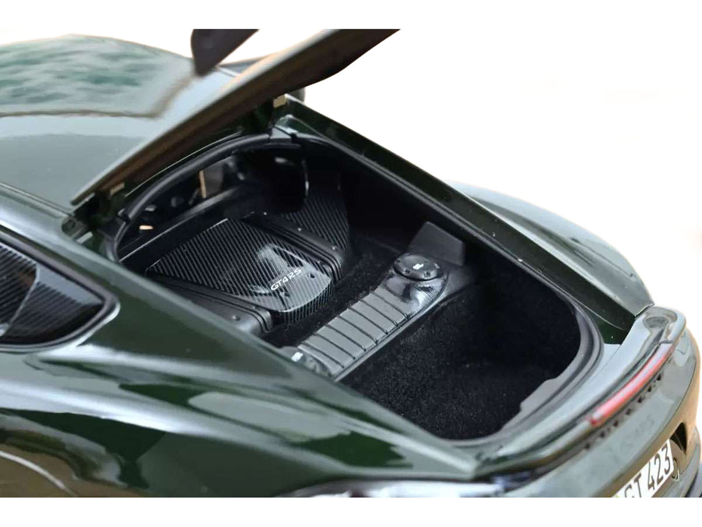 2023 Porsche Cayman GT4 RS Weissach Pack Brewster Green with Carbon Hood 1/18 T&y Diecast Model Car by Norev