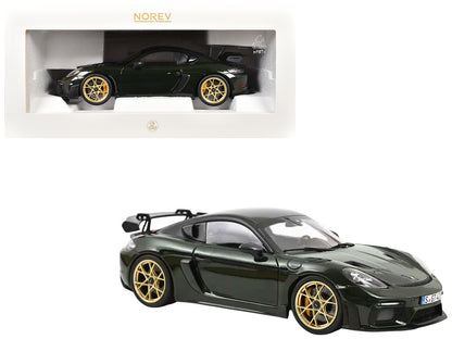 2023 Porsche Cayman GT4 RS Weissach Pack Brewster Green with Carbon Hood 1/18 T&y Diecast Model Car by Norev
