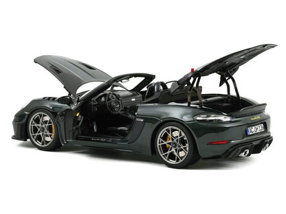 2023 Porsche 718 Spyder RS Weissach Pack Forest Green Metallic with Carbon Hood Stripes 1/18 Diecast Model Car by Norev