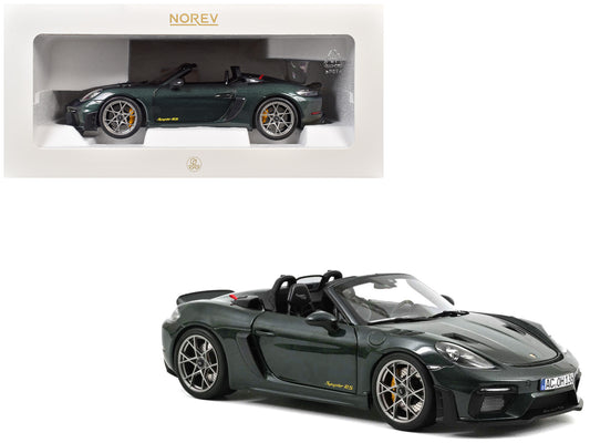 2023 Porsche 718 Spyder RS Weissach Pack Forest Green Metallic with Carbon Hood Stripes 1/18 T&y Diecast Model Car by Norev