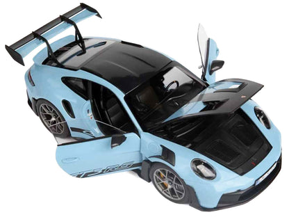 2022 Porsche 911 GT3 RS Weissach Pack Gulf Blue with Carbon Top and Hood Stripes 1/18 T&y Diecast Model Car by Norev