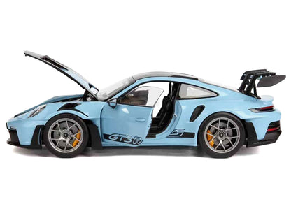 2022 Porsche 911 GT3 RS Weissach Pack Gulf Blue with Carbon Top and Hood Stripes 1/18 T&y Diecast Model Car by Norev