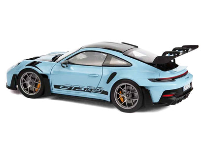 2022 Porsche 911 GT3 RS Weissach Pack Gulf Blue with Carbon Top and Hood Stripes 1/18 T&y Diecast Model Car by Norev