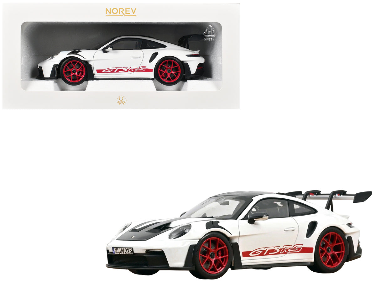 2022 Porsche 911 GT3 RS Weissach Pack Carbon Hood Top Pyro Stripes Wheels 1/18