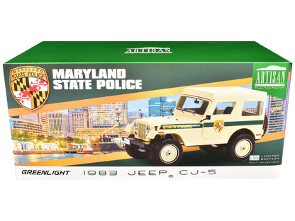 GreenLight 1983 Jeep CJ-5 Hardtop "Maryland State Police" Beige with Green Stripes "Artisan Collection" Series 1/18 Diecast Model Car by <h2>1983 Greenlight</h2> <p>High-quality perfect for collectors