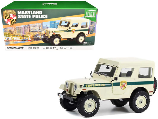1983 Jeep CJ-5 Hardtop "Maryland State Police" Beige with Green Stripes "Artisan Collection" Series 1/18 T&y Diecast Model Car by Greenlight