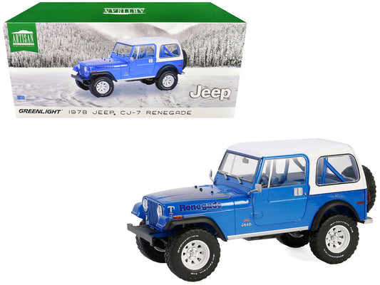 1978 Jeep CJ-7 Renegade Captain Blue Metallic with White Top "Artisan Collection" Series 1/18 T&y Diecast Model Car by Greenlight