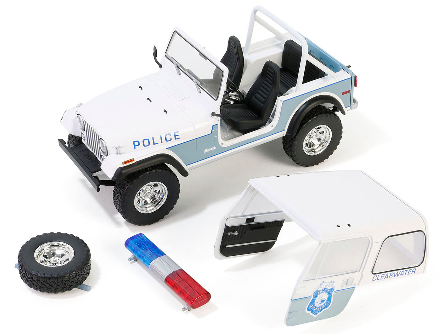 GreenLight 1982 Jeep CJ-7 "Clearwater Florida Police Department" White and Light Blue "Artisan Collection" Series 1/18 Diecast Model Car by <h2>1982 Greenlight</h2> <p>High-quality perfect for collect
