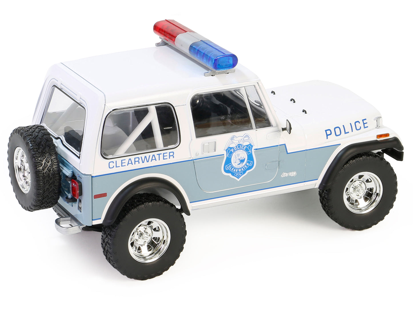 GreenLight 1982 Jeep CJ-7 "Clearwater Florida Police Department" White and Light Blue "Artisan Collection" Series 1/18 Diecast Model Car by <h2>1982 Greenlight</h2> <p>High-quality perfect for collect