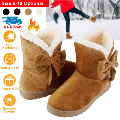 Women Ladies Snow Boots Super Soft Fabric Mid-Calf Winter Shoes Thickened Plush