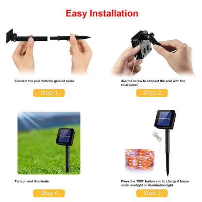 100 Leds Solar String Lights Outdoor Ip65 Waterproof Copper Wire Led Fairy Lamp