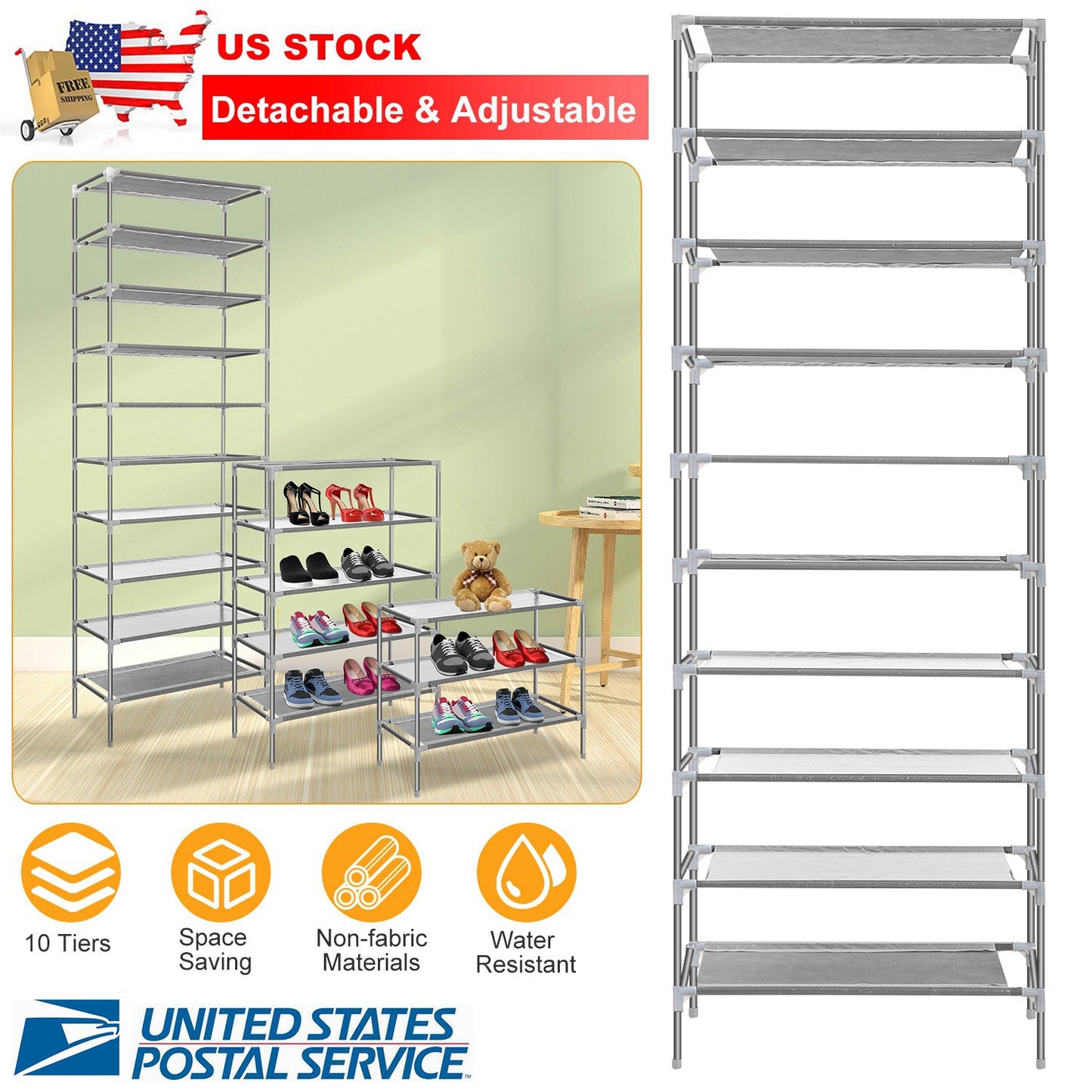 10 Tiers Shoes Rack Shelves 27 Pairs Storage Organizer Stand Non-Woven Fabric D
