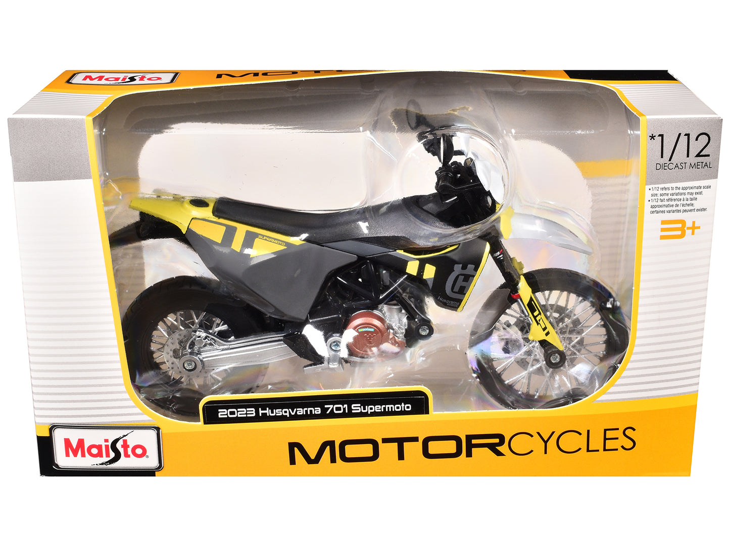 Maisto 2023 Husqvarna 701 Supermoto Motorcycle Matt Black and Gray with Yellow White Accents 1/12 Diecast Model by <h2>2023 Maisto</h2> <p>High-quality car perfect for collectors enthusiasts. Features
